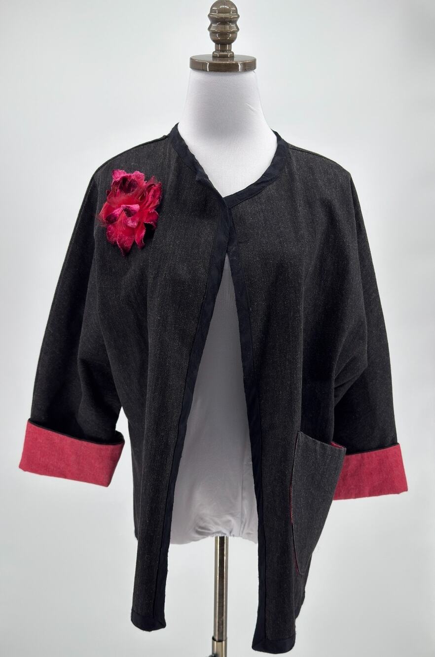 Vintage So Aida! Aida Dalati Black Open Front Art to Wear Kimono Jacket Sz S
